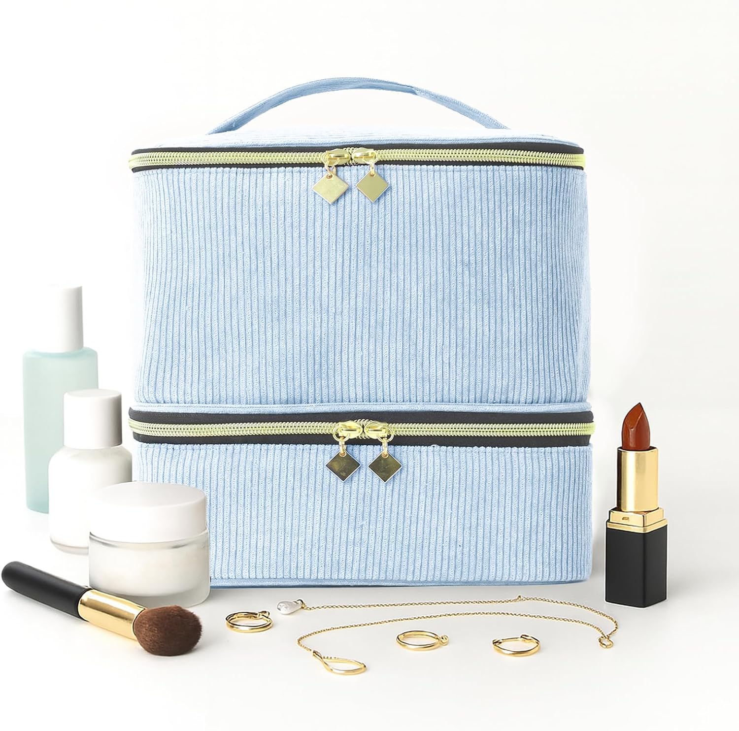 Nail Polish Organizer Bag Nail Kit Organizer Holds 30 Bottles and 1 Nail Lamp Double-layer Nail Polish Carrying Case Nail Art Tote Bag Blue