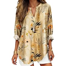 V Neck T Shirts for Women Summer Beach Tunic Long Sleeve Casual Business Boho Print Workout Pullover Spring Tops