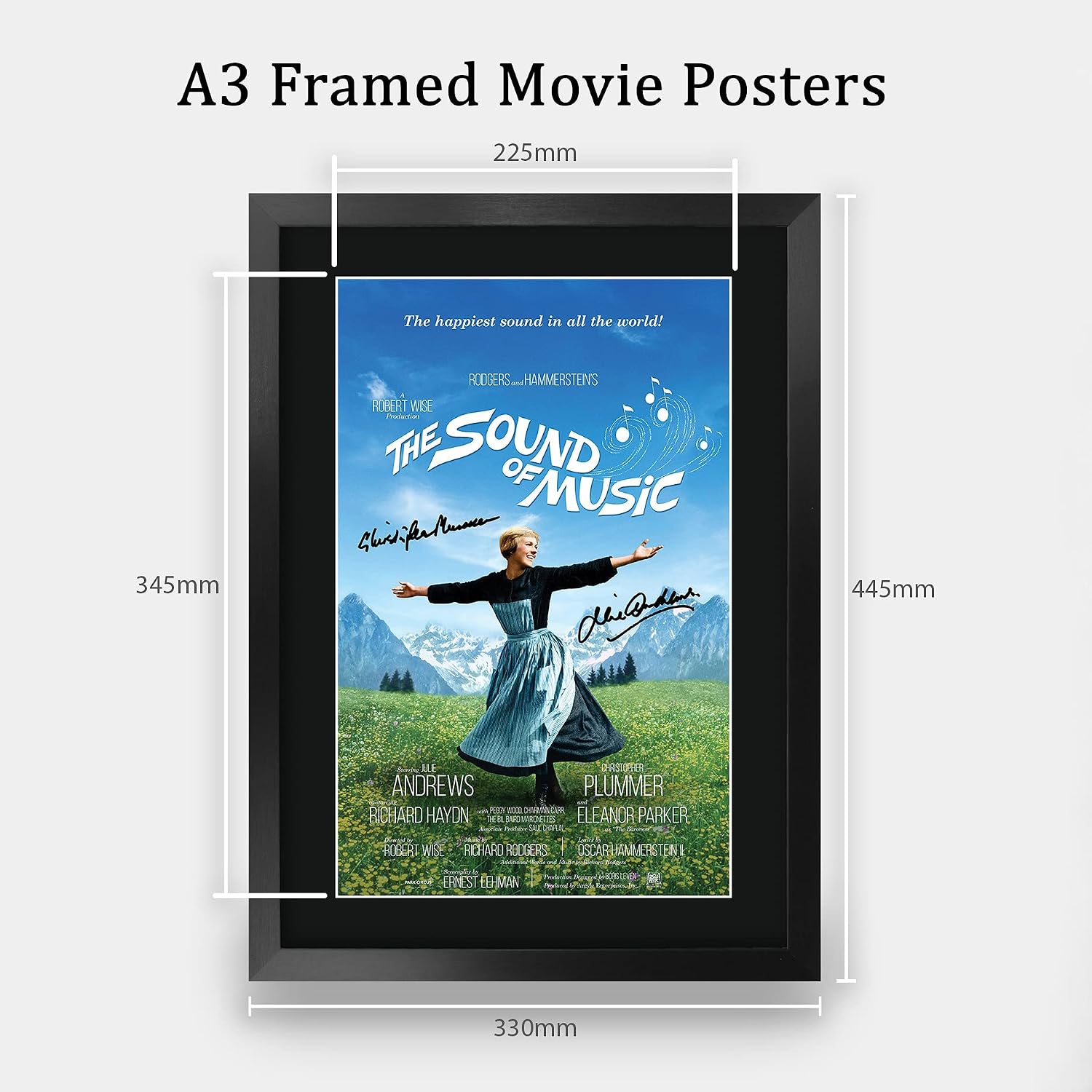 HWC Trading The Sound of Music Movie Poster Julie Andrews 16 x 12 inch Framed Gifts Printed Poster Signed Autograph Picture for Movie Memorabilia Fans - 16" x 12" Framed