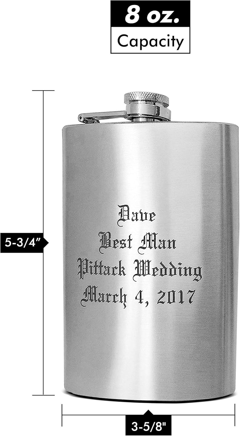  | Hip Flask Holding 8 oz - Pocket Size, Stainless Steel, Rustproof, Screw-On Cap - Metallic Grey Finish Perfect for Engraving: Flasks