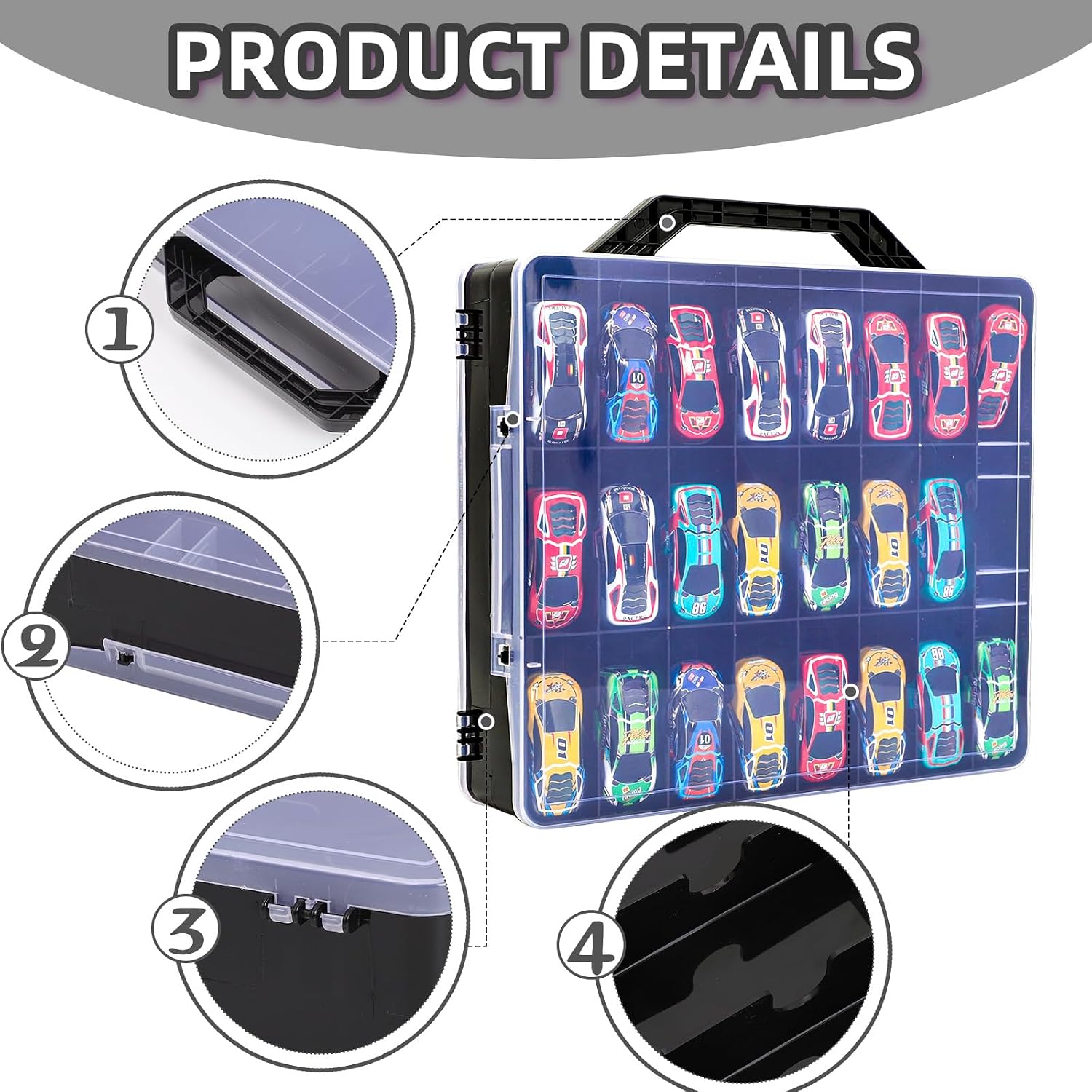 Toy Car Storage Organizer Case Compatible with Hot Wheels, Matchbox Cars Black image 2