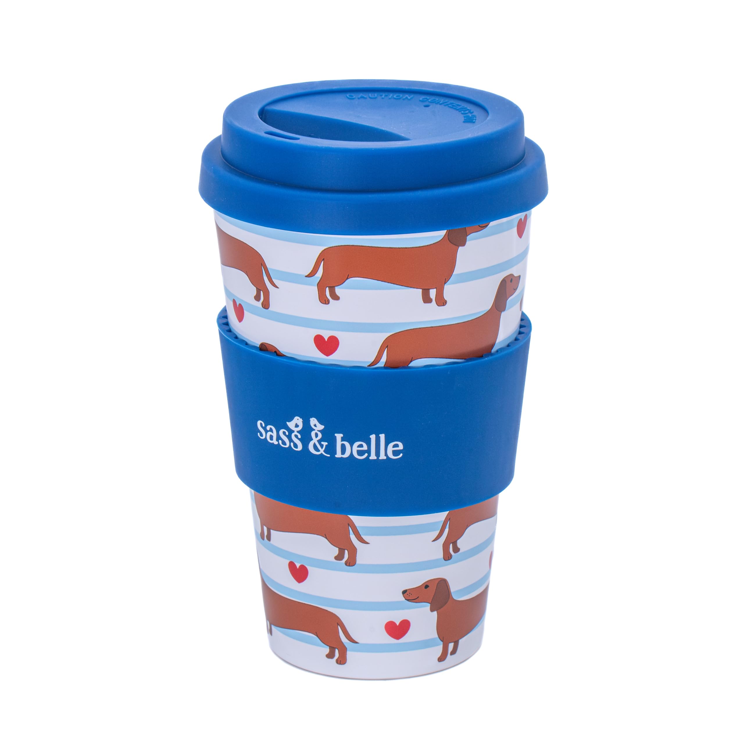 Sass & Belle Sausage Dog Travel Coffee Cup, Reusable Cup with Lid, Eco-Friendly Coffee Mug, Lightweight for Hot Drinks