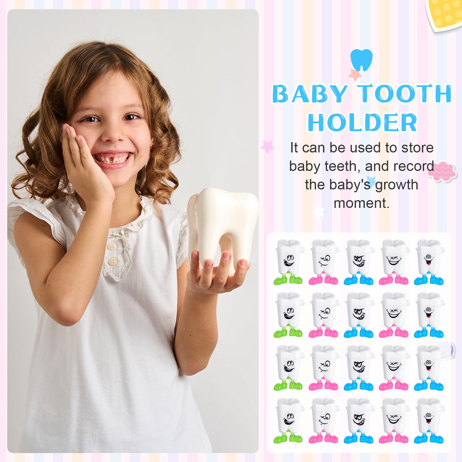 Chuangdi Caja de almacenamiento de 60 piezas para dientes de bebé, organizador de dientes de leche para bebé, caja de ahorro, regalo para niños perdidos, recuerdos para niños (expresión)