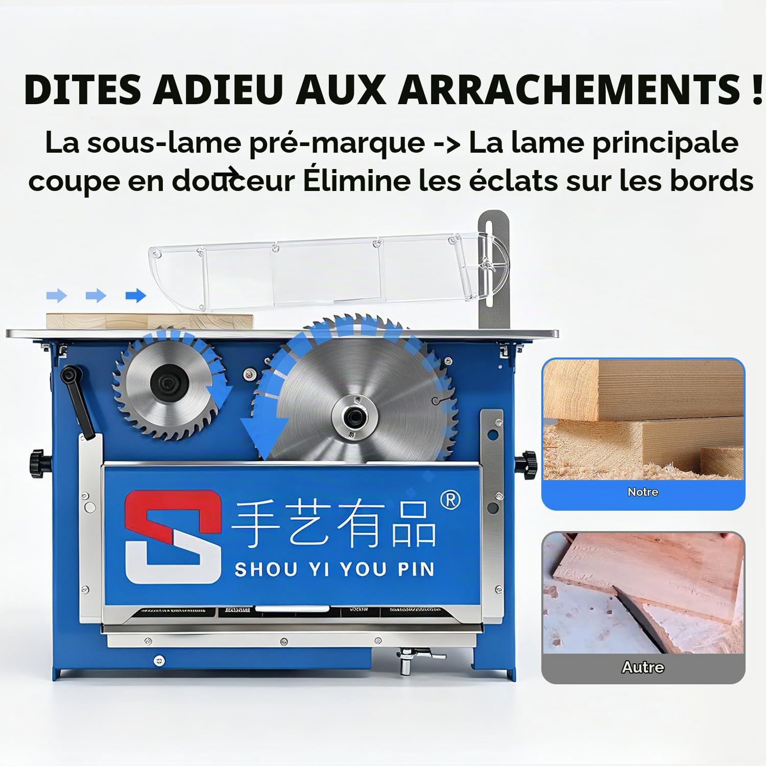 Scie de Table pour le Travail du Bois, Montable sur Plan de Travail, Lame de Scie Réglable Verticalement, Poids 25 kg, 55X36X40 cm