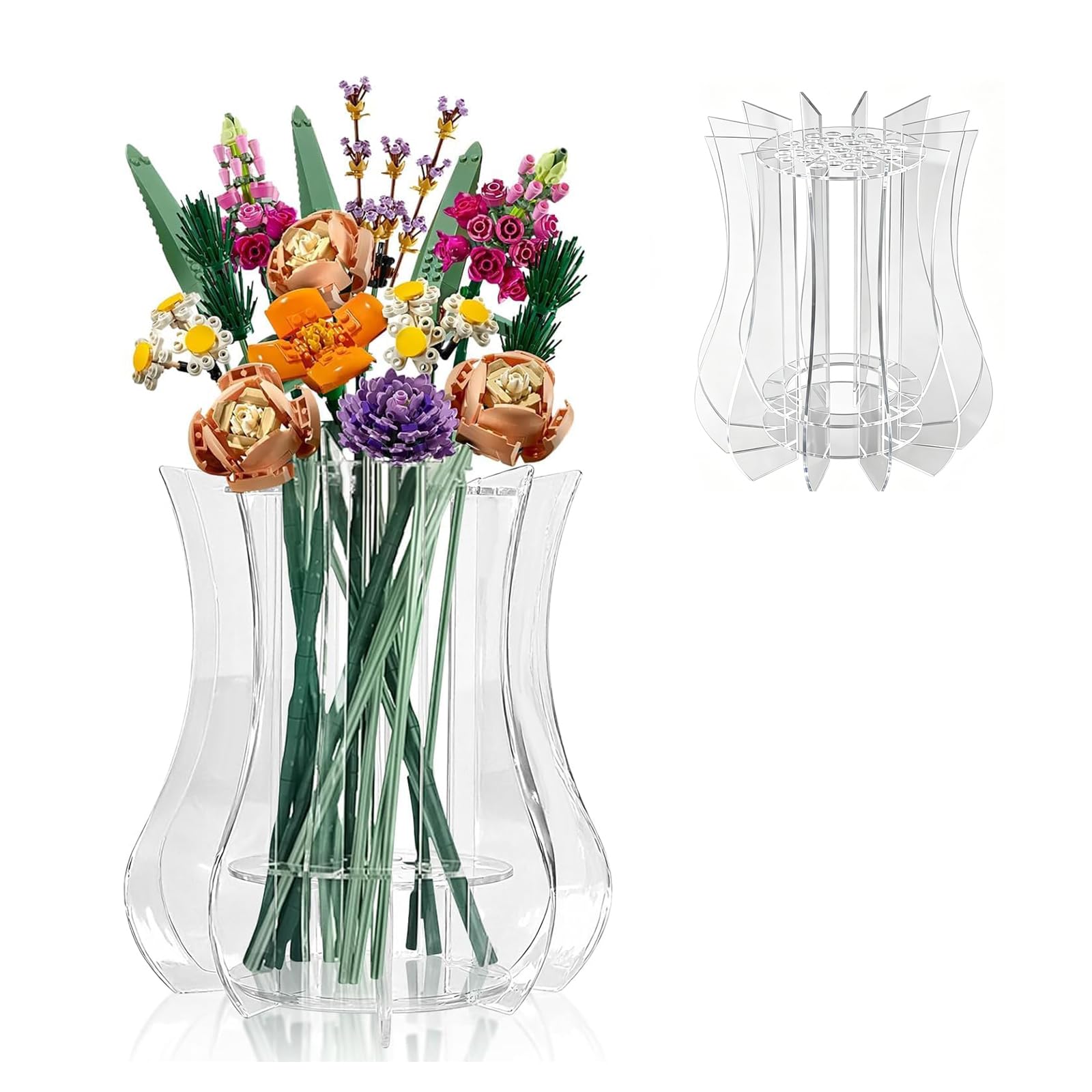 Xmshyodsm Transparent Vase For Lego Flowers, Bouquet Display Stand, Bouquet Vases Display Stand Puzzle Vases Acrylic Puzzle Vase Clear For Lego Roses Cherry Blossom Sunflower Tulips Daffodils Lotus