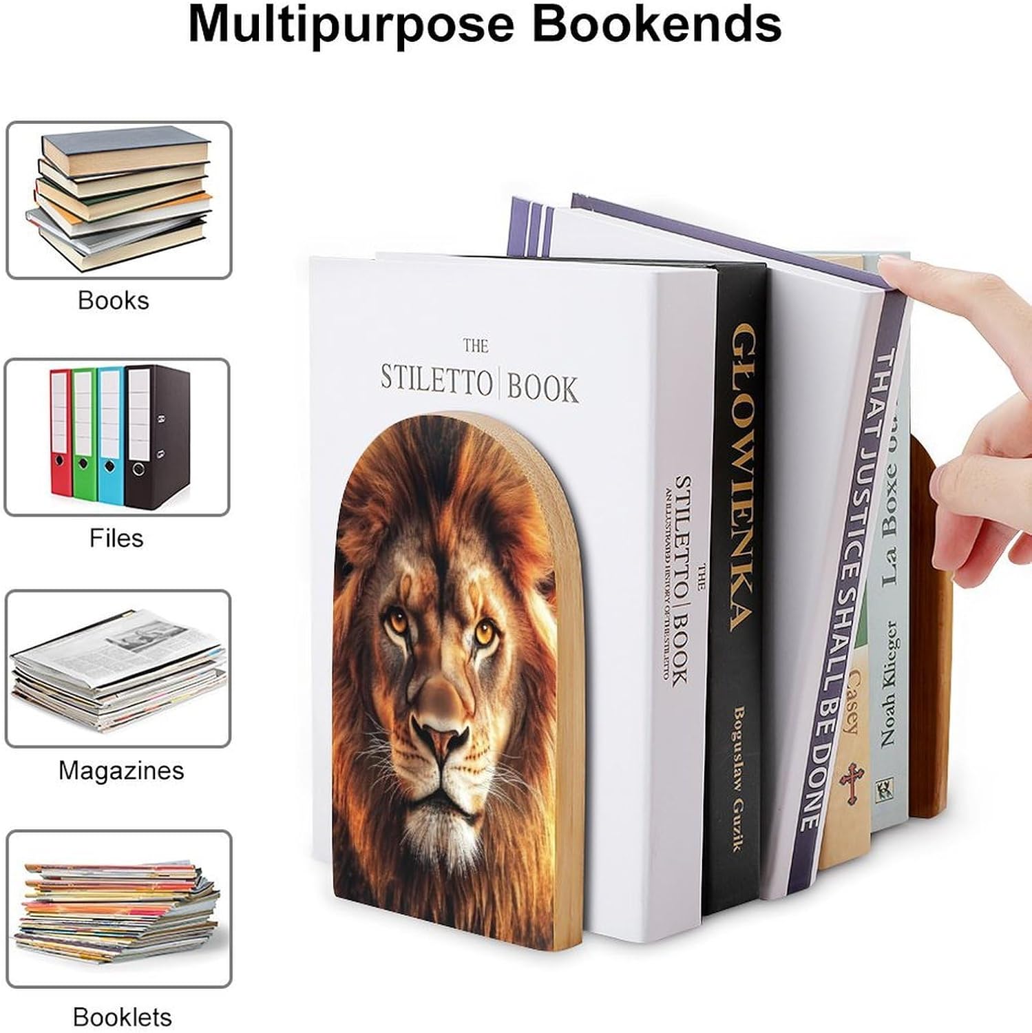 Rasta and Lion Burning Flame Decorative Bookends for Shelves Wood 1 Pair Book Stands for Desk Home Office