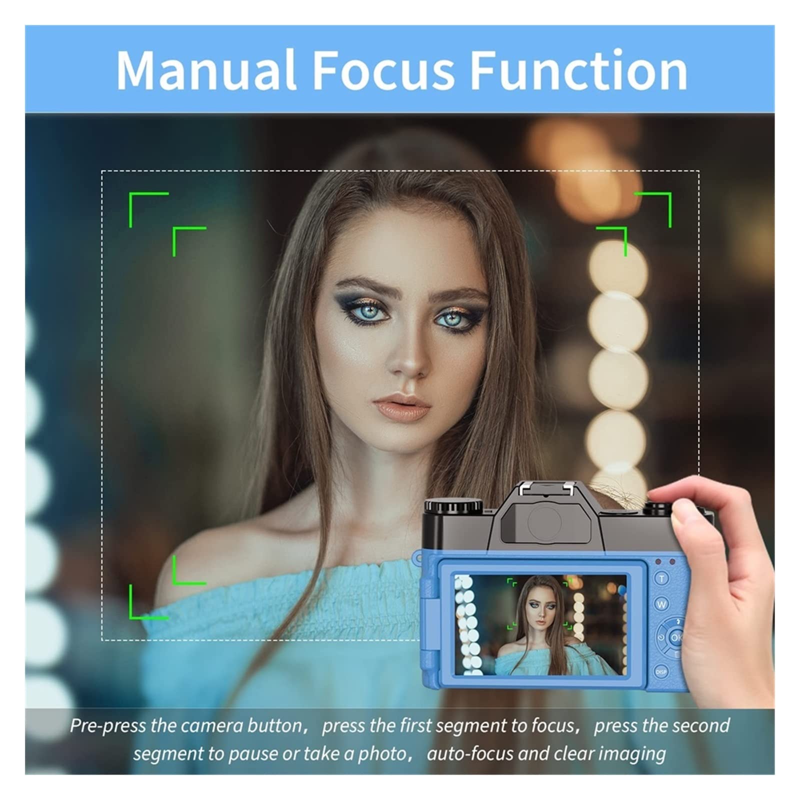 48MP 4K Fotografia Fotocamera digitale Flip Screen Selfie Videocamera Wide Macro Lens Videocamere Time Lapse Regalo per principianti(NO TF Card,With Lens)