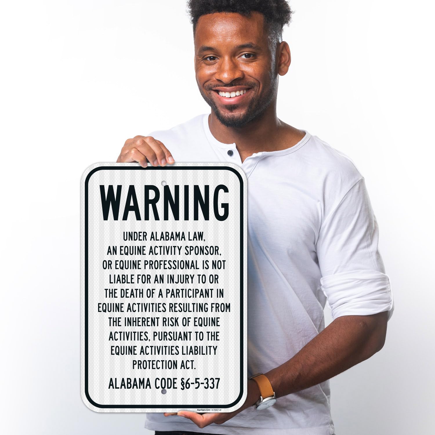Warning Under Alabama Law an Equine Activity Sponsor is Not Liable for an Injury Sign, 12x18 Inches, 3M EGP Reflective .063 Aluminum, Fade Resistant, Made in USA