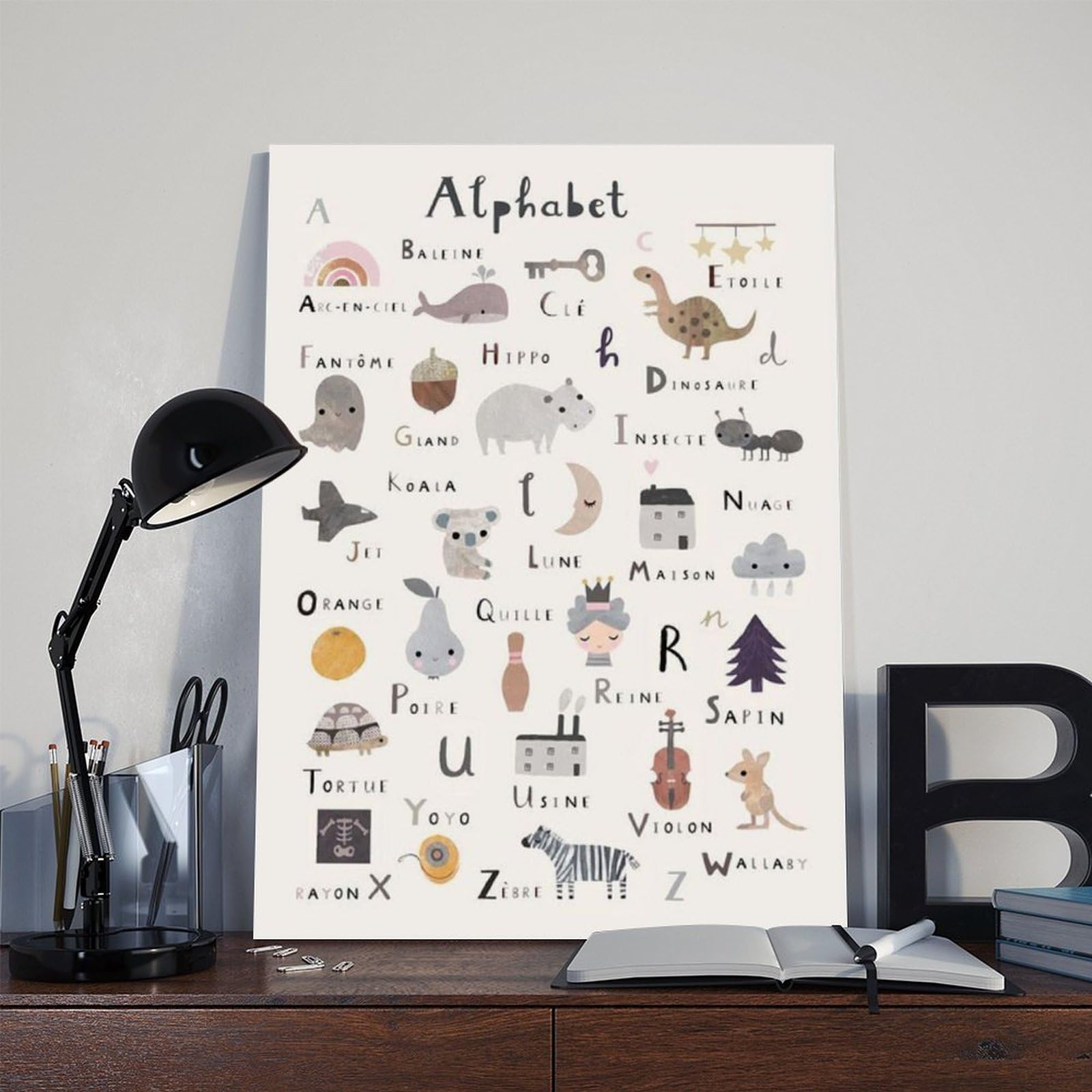 Poster sur toile avec motif de l'alphabet éducatif (2) - Décoration murale pour salon, chambre à coucher - 60 x 90 cm