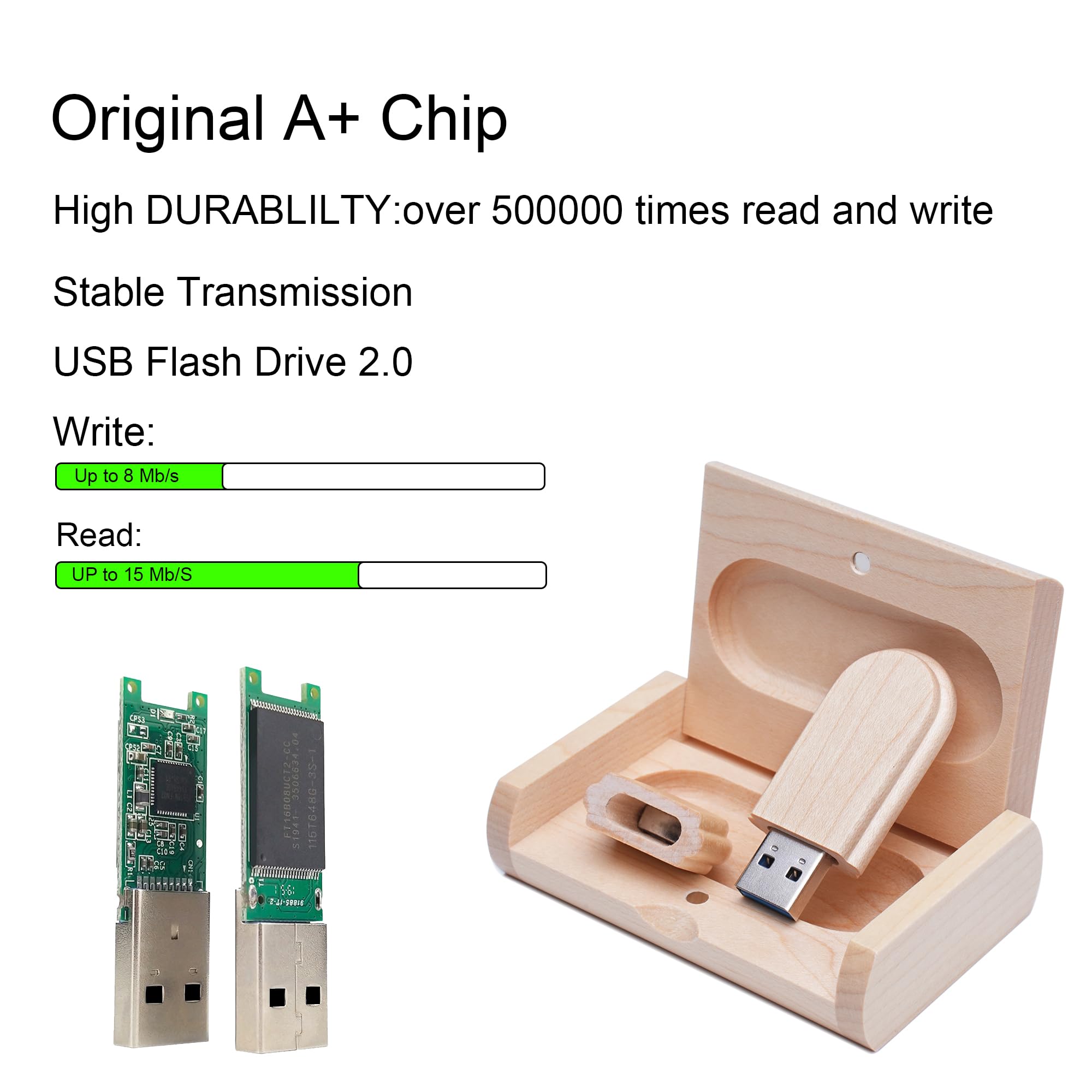 Paquete de 5 unidades de memoria USB de madera de almacenamiento USB 2.0/3.0 con caja de madera (2.0/32GB)