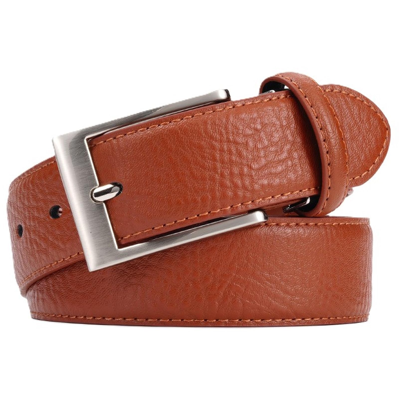 AGUTALITHIC Handmade Embossed Belts 3.4cm Wide Stitching Leather Strap With Prong Square Buckle for Work Business and Casual(120cm/47, Brown)