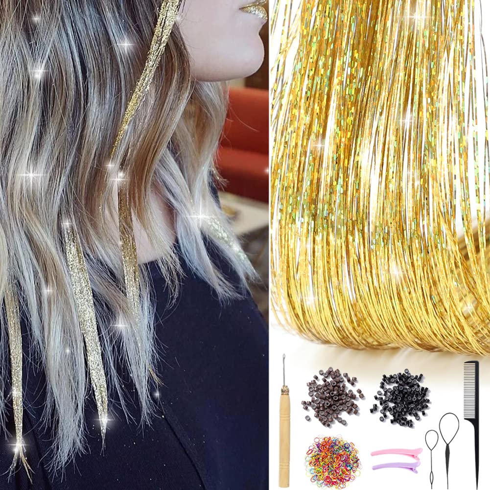 AIFIHIYI Hair Tinsel Kit with Tools Gold Tinsel Hair