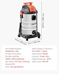 Aspirateur humide/sèche VEVOR, 8 gallons, 6 HP de pointe avec nettoyage automatique par un bouton, double filtre, puissance d'entrée de 900W, tuyau de 1,25 po x 7 pi, cordon de 9,8 pi, réservoir en métal pour chantier, atelier, garage, maison