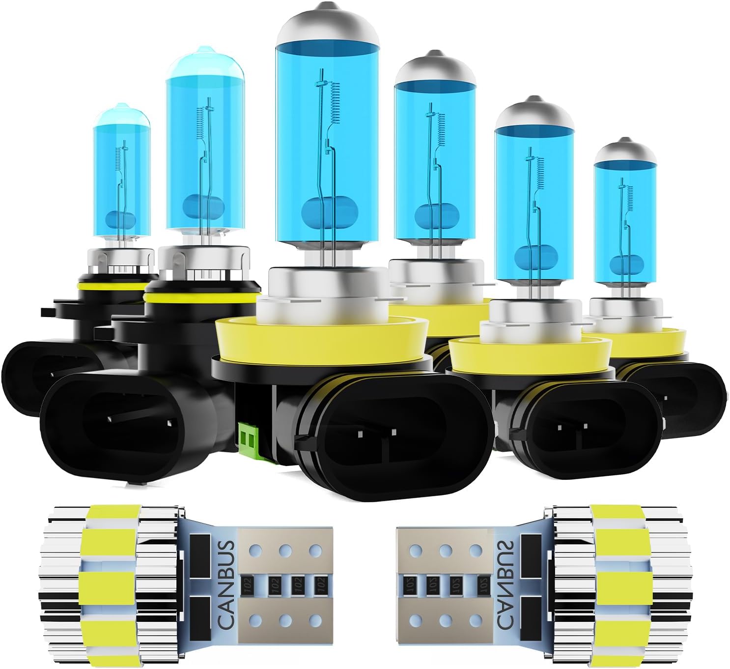 Headlight Bulbs Fit For Toyota Venza 2009-2016, 300% Ultra Brighter Halogen Headlight Bulb And License Plate Lights Combo, 9005 H11 H11 High Low Beam Fog Lights, 6500k White Light, Pack of 8