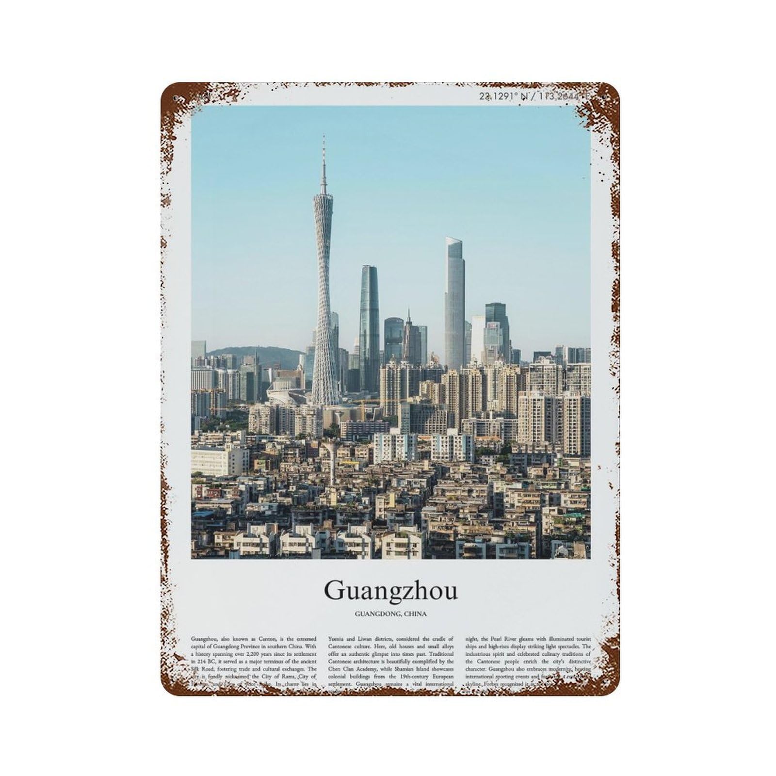 xiaoxiaoshen Guangzhou Guangdong, China City Scenery Wall Decor Art Metal Tin Poster Modern Home Decor Art Home Bar Shop Decorations Vintage Sign 40x30cm