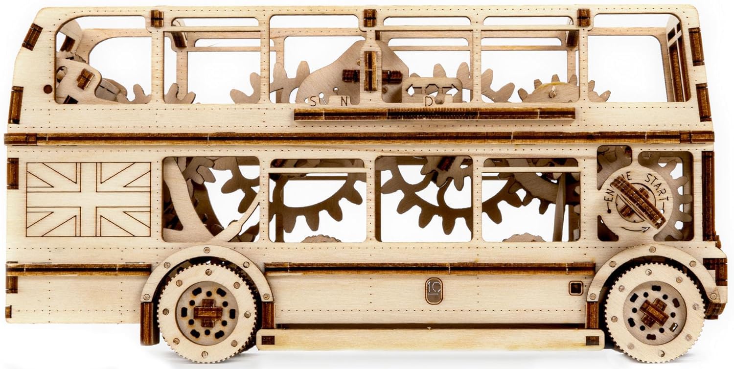 Revell Tiny Adventures London Bus I Detailliertes Modell I Aufwendiger Innenraum mit Motor und Stoßdämpfern I Authentische Figuren I Mechanisches Meisterwerk mit Startschlüssel I Modell aus Holz