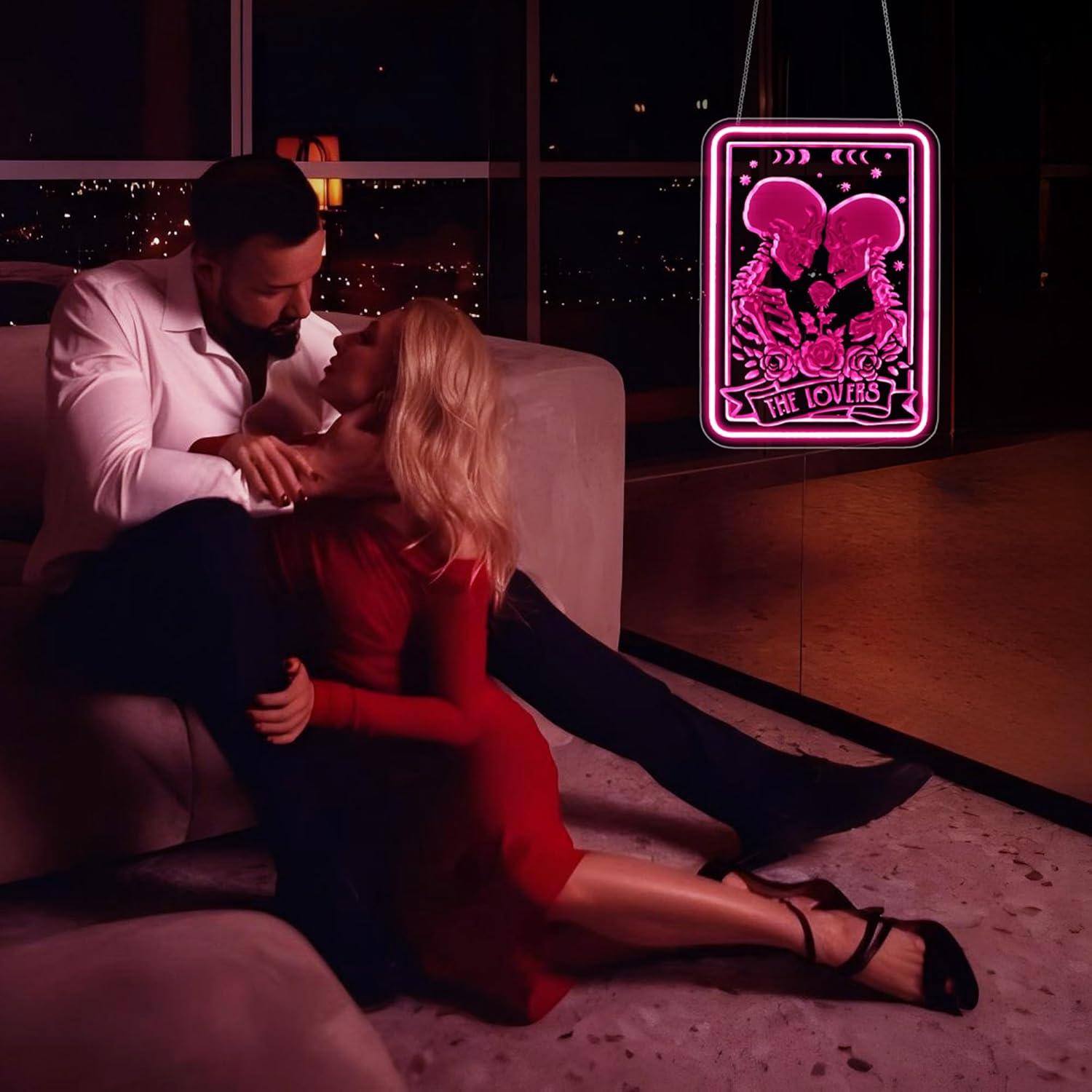 Neon Sign, Skull Lover Neon Signs for Wall Decor - Pink LED Light for Man Cave, Bedroom, Gaming Room - USB Powered Light Up Sign Halloween Christmas Party Decoration - Image 2