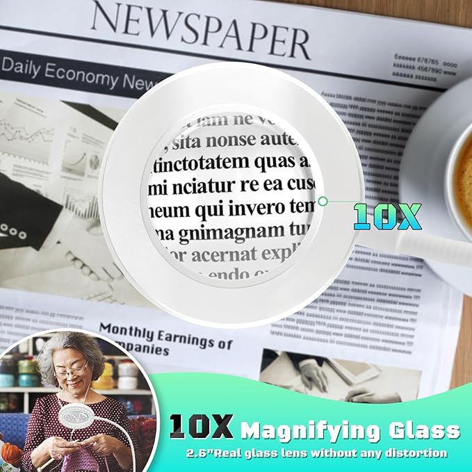 NZQXJXZ 10X Magnifying Glass with Light, Clip on Mganifier with Light, 48 LED Desk Magnifying Glass wtih Clamp, 3 Modes Dimmable Magnifying LED Lamps for Bed Work Crafts DIY Repair White photo 3