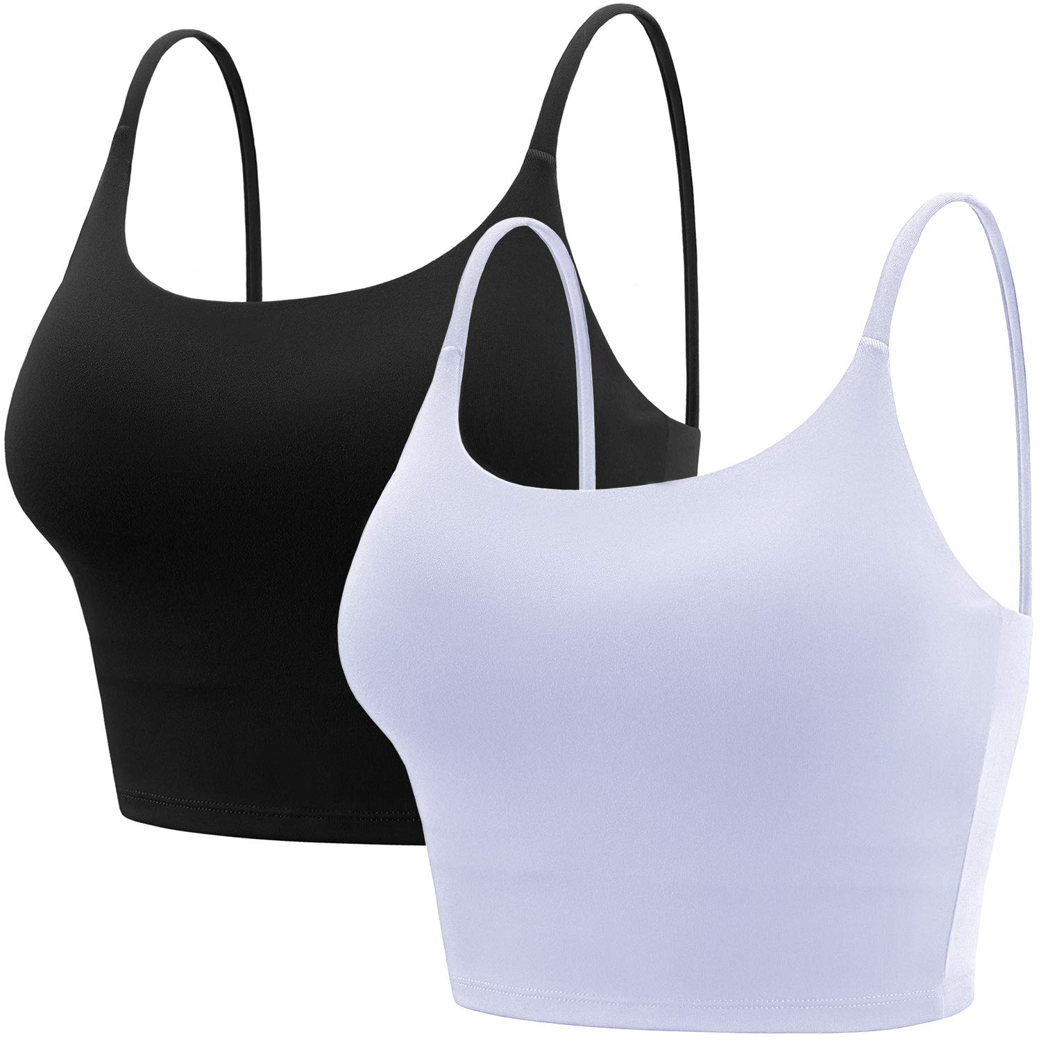 BQTQ 2 Piezas Sujetador Camisola Deportivo Acolchado Camiseta Corta sin Mangas con Almohadillas Extraíbles para Mujer, Negro y Blanco