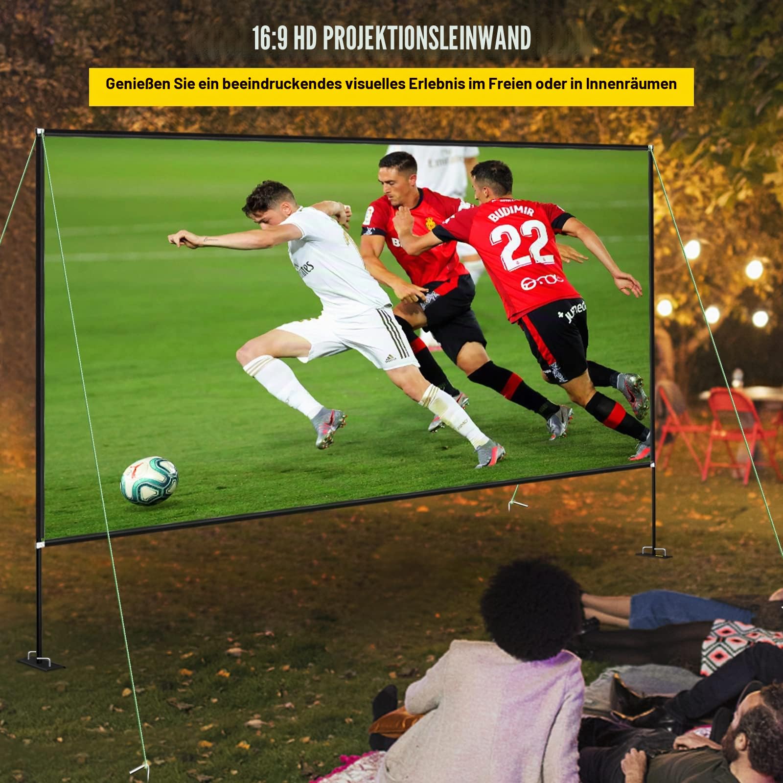 VEVOR Projektion Leinwand mit Stand 381 cm(150") Tragbare Filmleinwand 16:9 Projector Screen 347x201,9cm Mobile Beamer Leinwand 160° Betrachtungswinkel Geeignet für Heimkino Camping, Schwarz