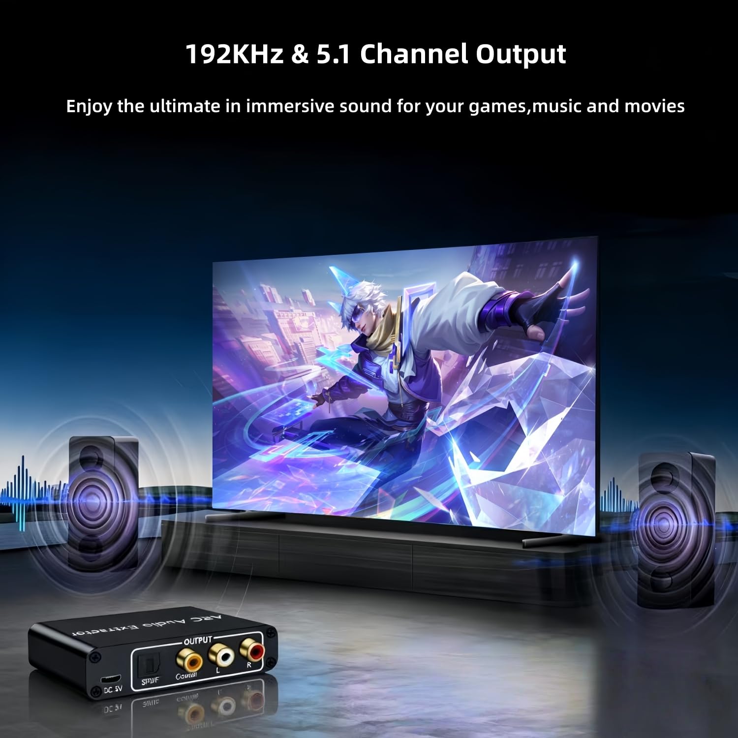 Estrattore audio HDMI ARC, 192 KHz, adattatore audio HDMI ARC, convertitore splitter a ottico TOSLINK SPDIF + RCA L/R+ coassiale e analogico stereo da 3,5 mm per Soundbar HDTV altoparlante cuffie