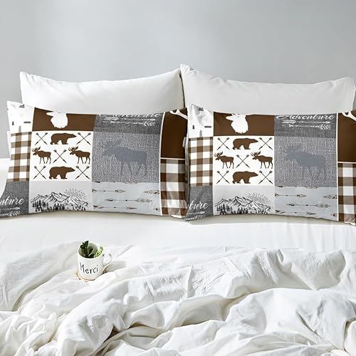 Miniatura 4 de Sábana bajera ajustable para campamento para niños, ropa de cama de caza de ciervos, juegos de ropa de cama rústica de cabaña de cabaña, color