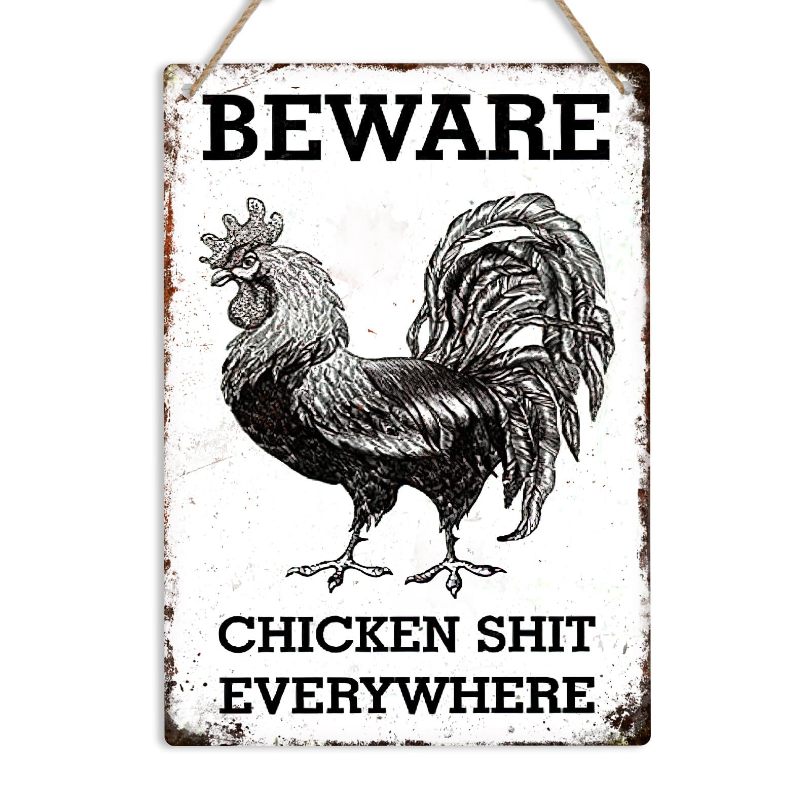 Yelacecca Beware Chicken Sh*T Funny Retro Metal Sign Chicken Coop Fence Decor Farmer Gift Vintage Metal Sign Plaque Poster 8X12 Inches