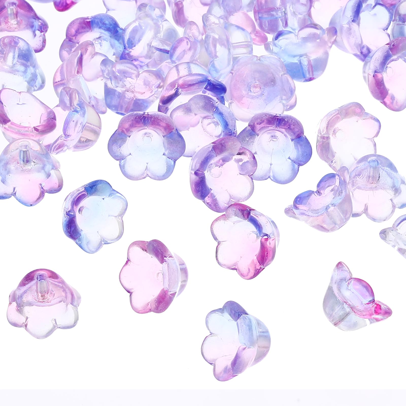 PATIKIL Glass Trumpet Flower Beads, 50 Pcs Gradient Flower Bead Charm for Jewelry Making DIY Craft, Bracelets, Earrings, Necklaces Decorations, Blue Purple