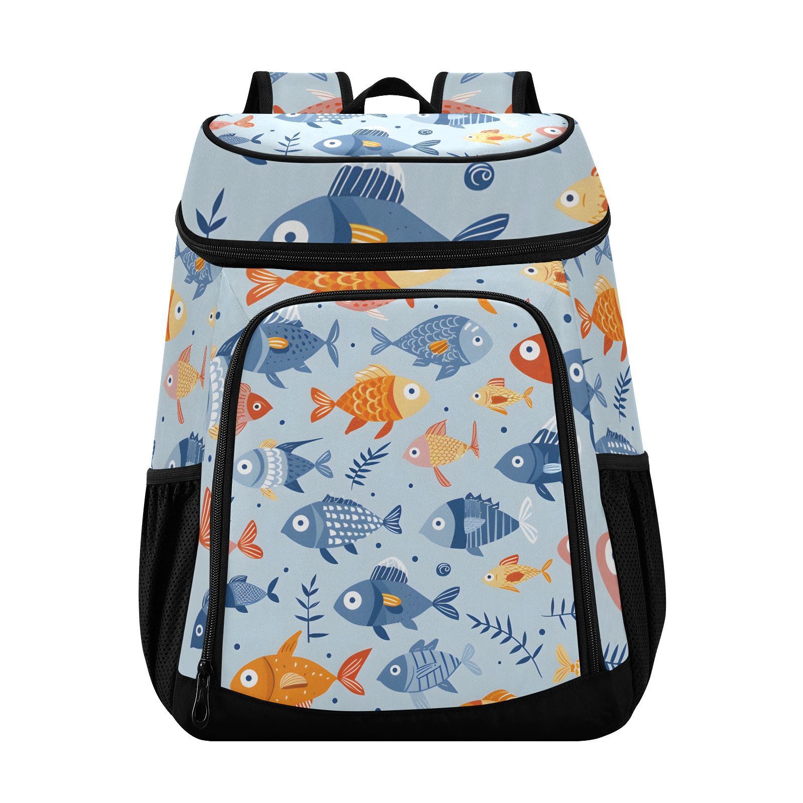 Fish Blue Ocean Cooler Backpack Cooler Insulated Leak Proof Lunch Backpack 36 Cans Waterproof Soft for Men Women Picnic Hiking Camping Beach