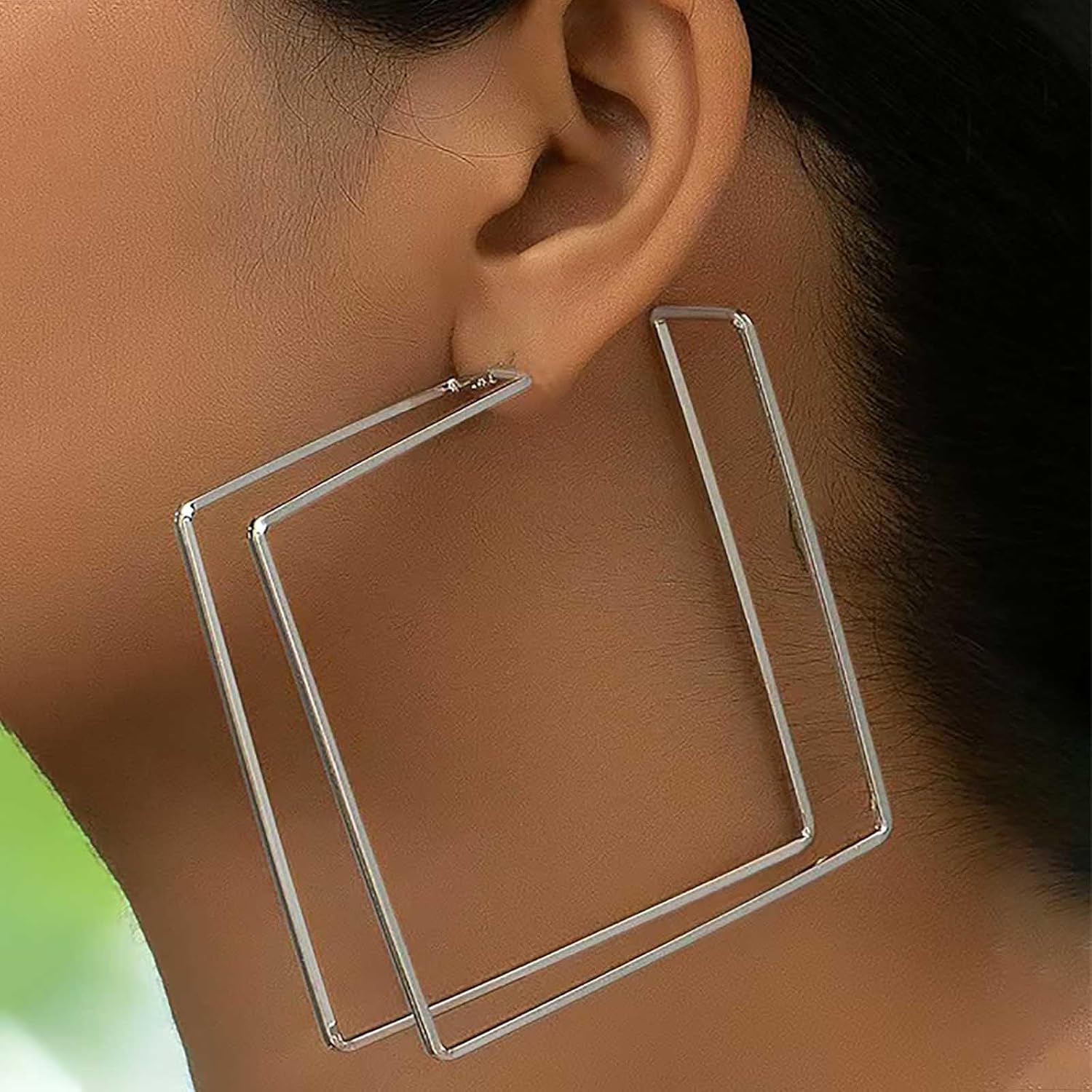 Punk Square Large Hoop Earrings Big Square Huggie Hoop Earrings Large Squares Geometric Earring Geometric Big Statement Earring Jewelry for Women(Gold) - Image 5