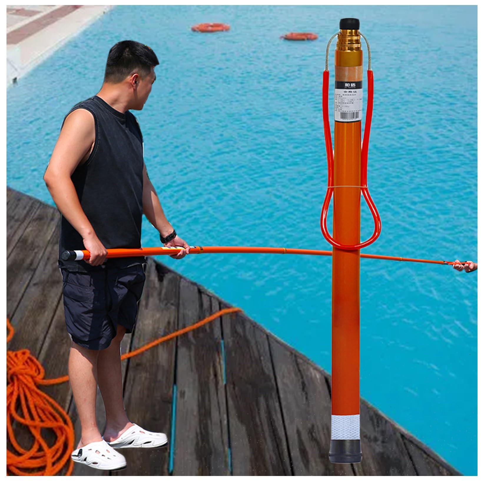 Asta telescopica di salvataggio per piscina, con gancio, 5,5 m, per emergenza in acqua, sicurezza in barca, piscina, lago