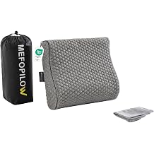 Memory Foam Travel Pillow with Washable Cover & Carry Bag Compact, Soft & Breathable Neck Pillow for Airplane, Camping & Car Gray- with Extra Gray Cotton Cover, 13.8x11.8x3.9/3.1 inches