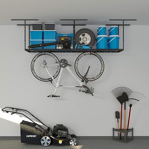 Vista 35 de Estante de almacenamiento de garaje de 4 x 8 pies, estante de almacenamiento de techo de metal resistente, de techo ajustable de 22 a 40 pulgadas