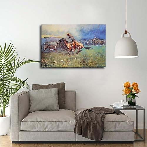 Miniatura 2 de Póster en lienzo impreso con texto en inglés "Western Cowboy Frederic Remington, Old West Texas, Estados Unidos", imagen artística para interiores,