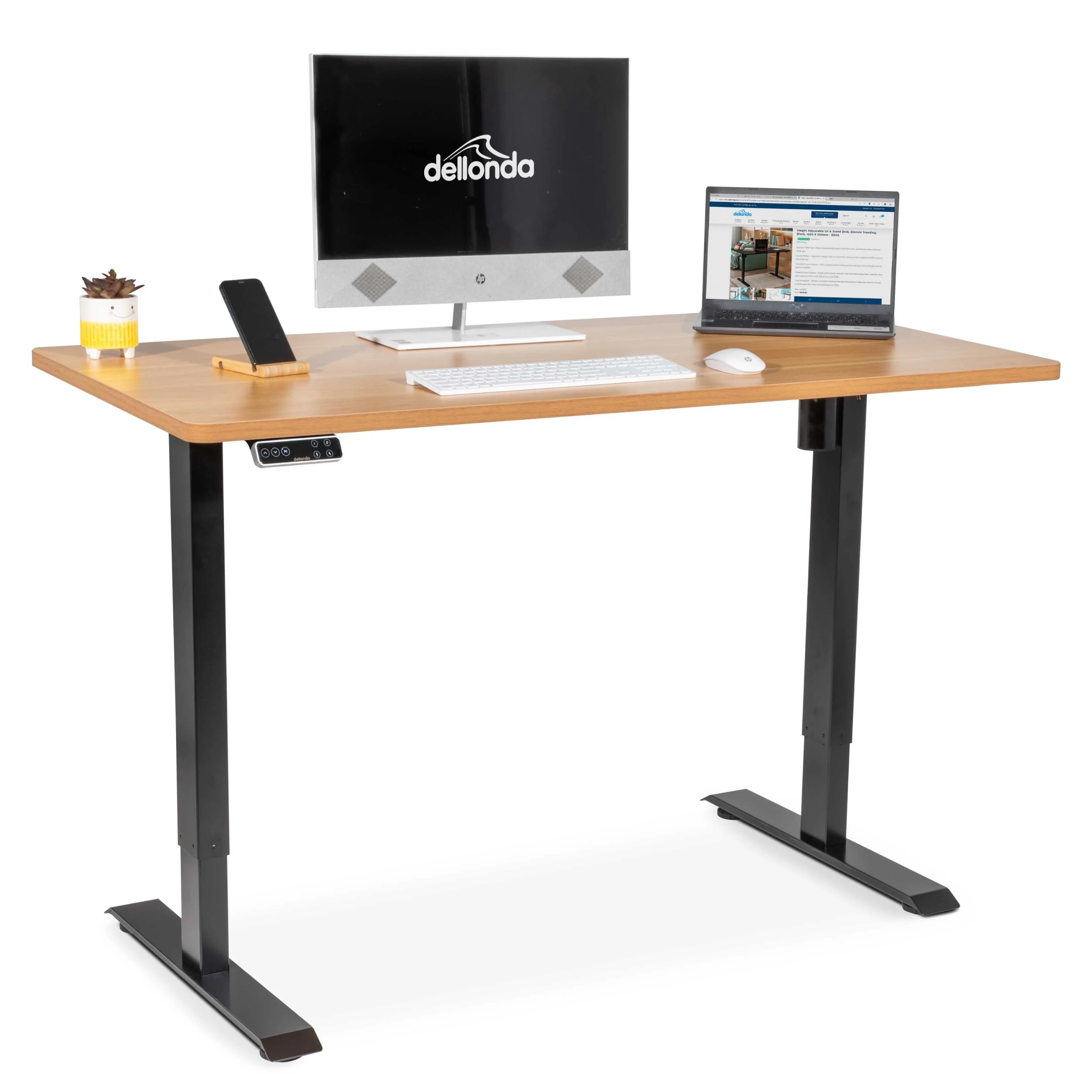 Dellonda Oak Electric Adjustable-Height Standing Desk with Memory, Quiet, 1400 x 700mm - DH41