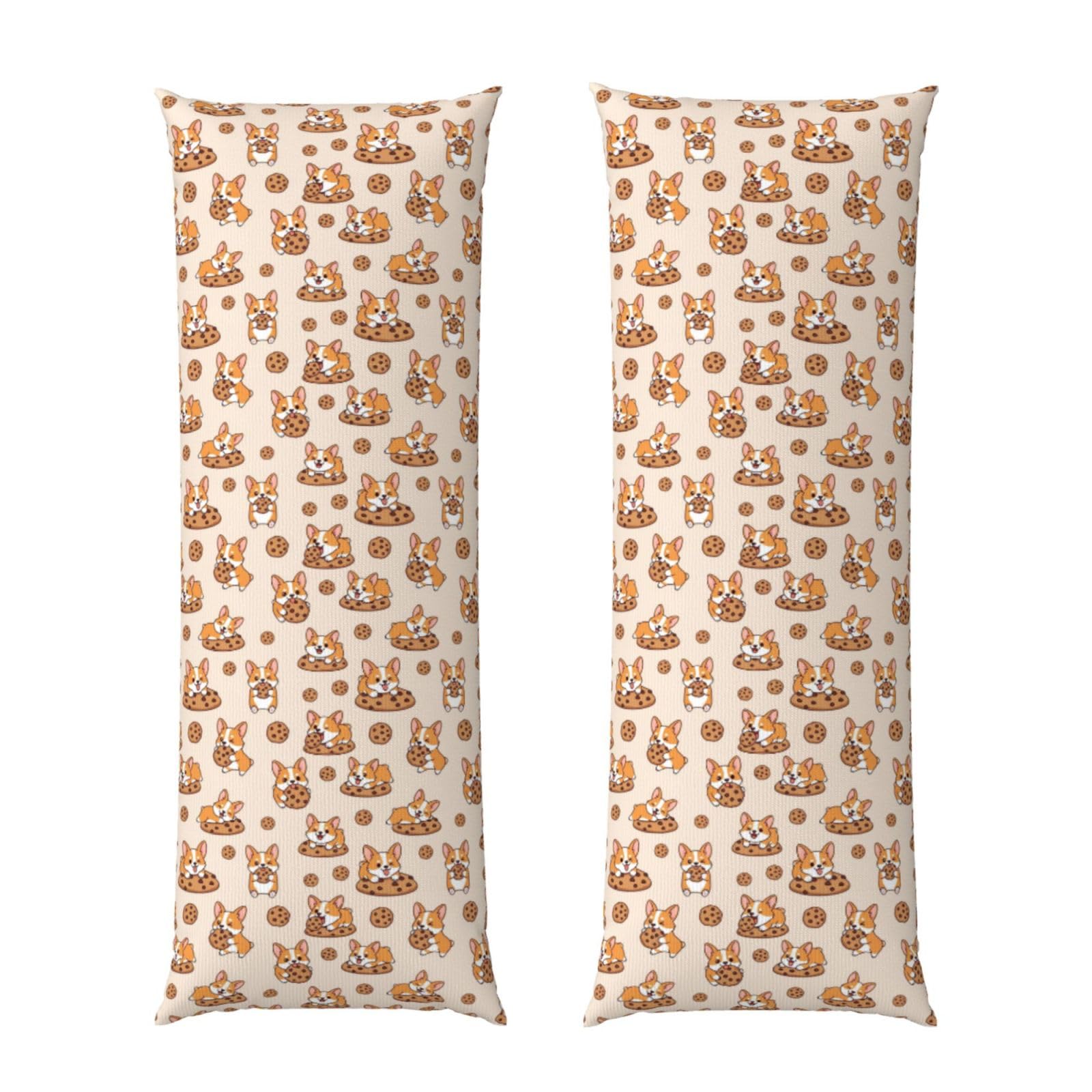 Body Pillow Cover 20x60 Inch, Cute Corgi and Cookie, Long Zippered Pillowcase, Breathable Flannel Fabric, Comfortable Protector for Men Women Bed Couch