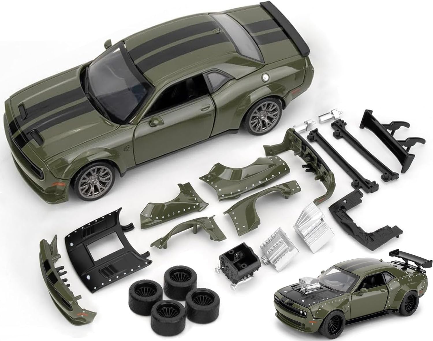 Hellcat DIY Disassembly Toy Car 1:36 Challenger SRT Building Kit for Kids Ages 3+ Diecast Model Cars with Open Doors STEM Learning Gift for Boys Ages 4-7(Black)