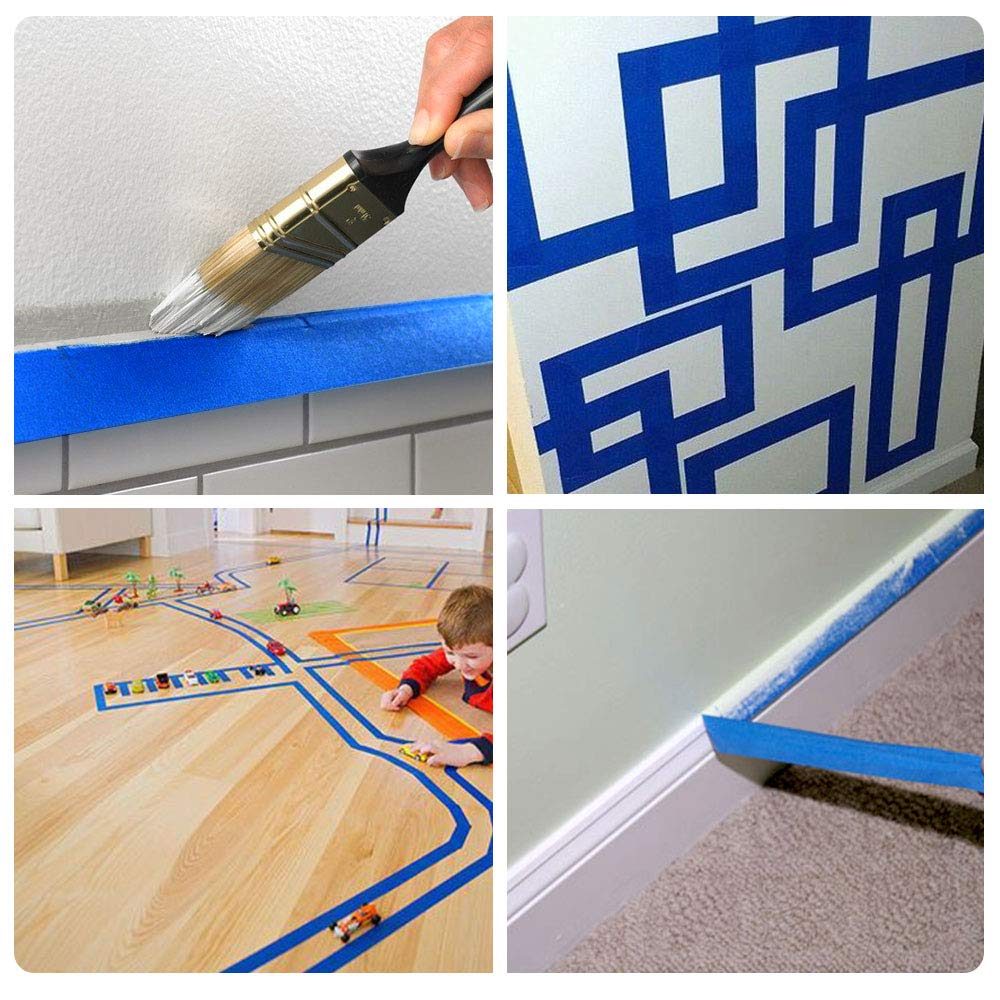 ADHES Blue Painters Tape 2 inches Wide + Orange Washi Masking Tape, 2in x 60yds x 6rolls