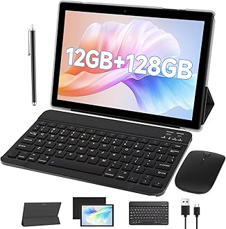 Android Tablet with Keyboard protect Case Mouse Stylus 10 Inch Tablet 2 in 1 Tablets Set 12GB+128GB/1TB Expandable Dual camera Tablets PC 10.1" HD Screen 6000mAh Battery 5G Wifi WiFi6 BT5.0 Tableta