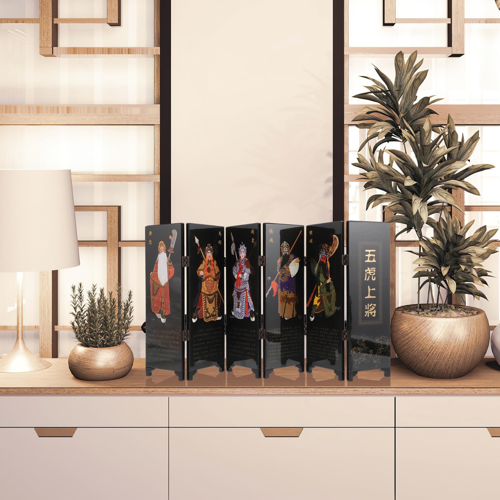TOYANDONA Paravento Versatile e Decorativo Mini Divisorio Stile Cinese Pieghevole in Legno per Desktop Adatto per Arredamento Casa e Appassionati di Cultura Orientale
