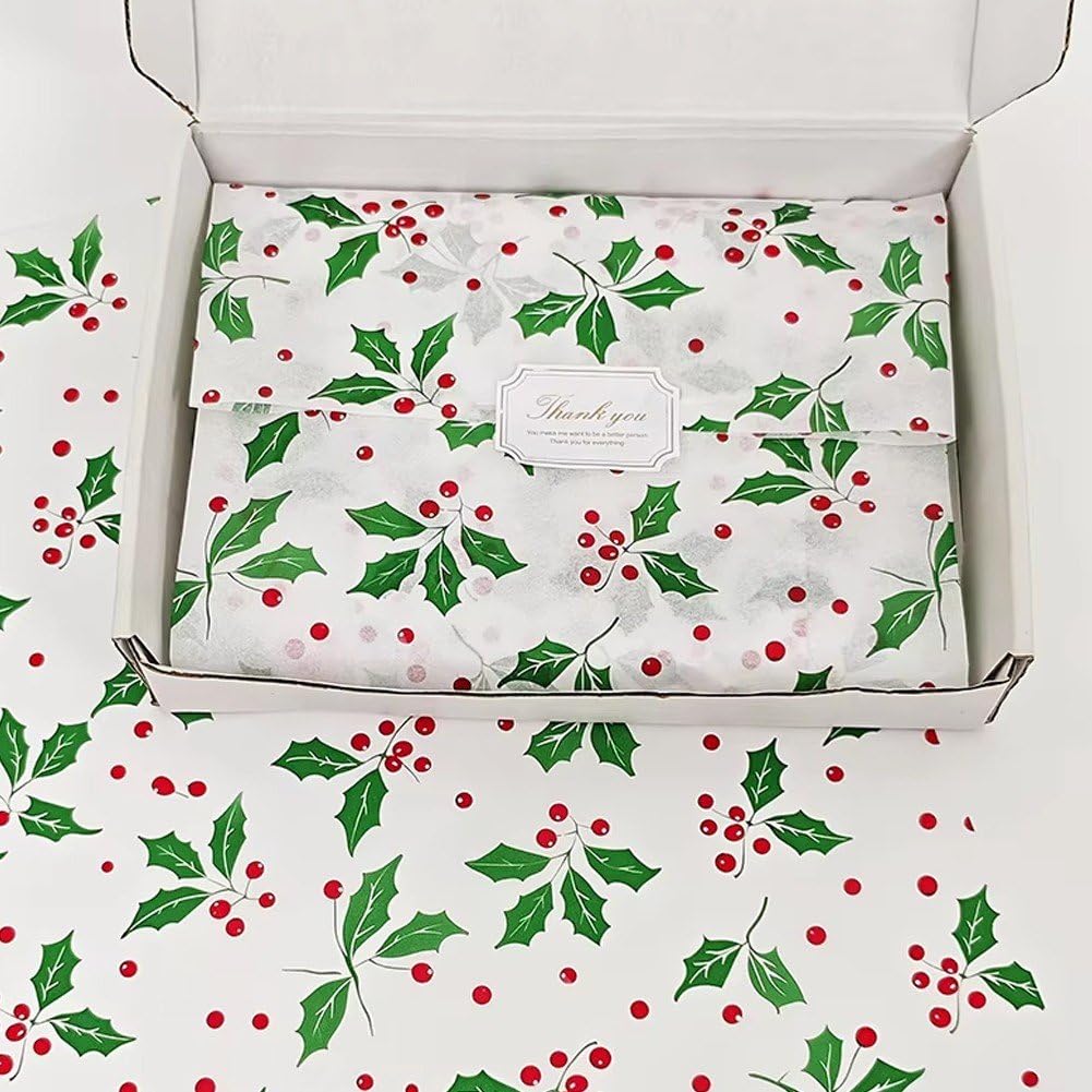 Zghhc 10 arkuszy papieru z zielonymi liśćmi, Boże Narodzenie, botaniczny papier do pakowania liści na Nowy Rok, święta, prezenty do pakowania