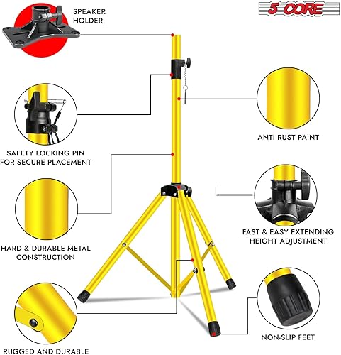 Miniatura 16 de 5 Core Soporte de altavoz ajustable de 40 a 71 pulgadas PA DJ trípode soporte de montaje resistente con inserto de 1.378 in 132 libras de capacidad