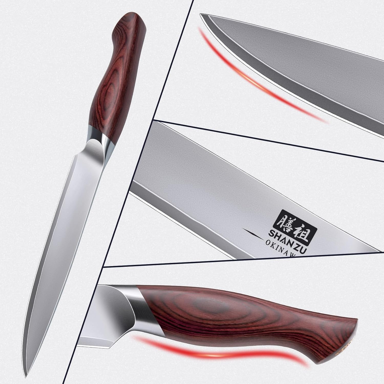 SHAN ZU 6 Inch Chef Knife, Japanese 10Cr15MoV High Carbon Stainless Steel Kitchen Knife, Multipurpose Ultra Sharp Kitchen Utility Knife with Ergonomic Pakkawood Handle - Image 8