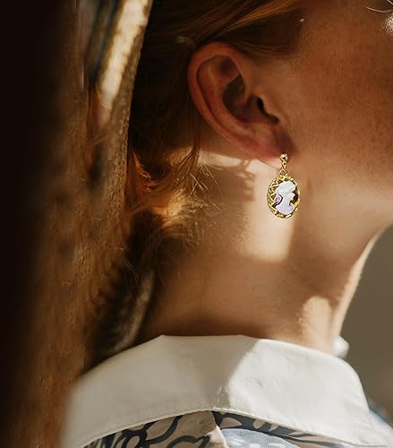 Miniatura 6 de Aretes colgantes de silueta de camafeo de inspiración vintage, aretes de oro de 14 quilates para mujer