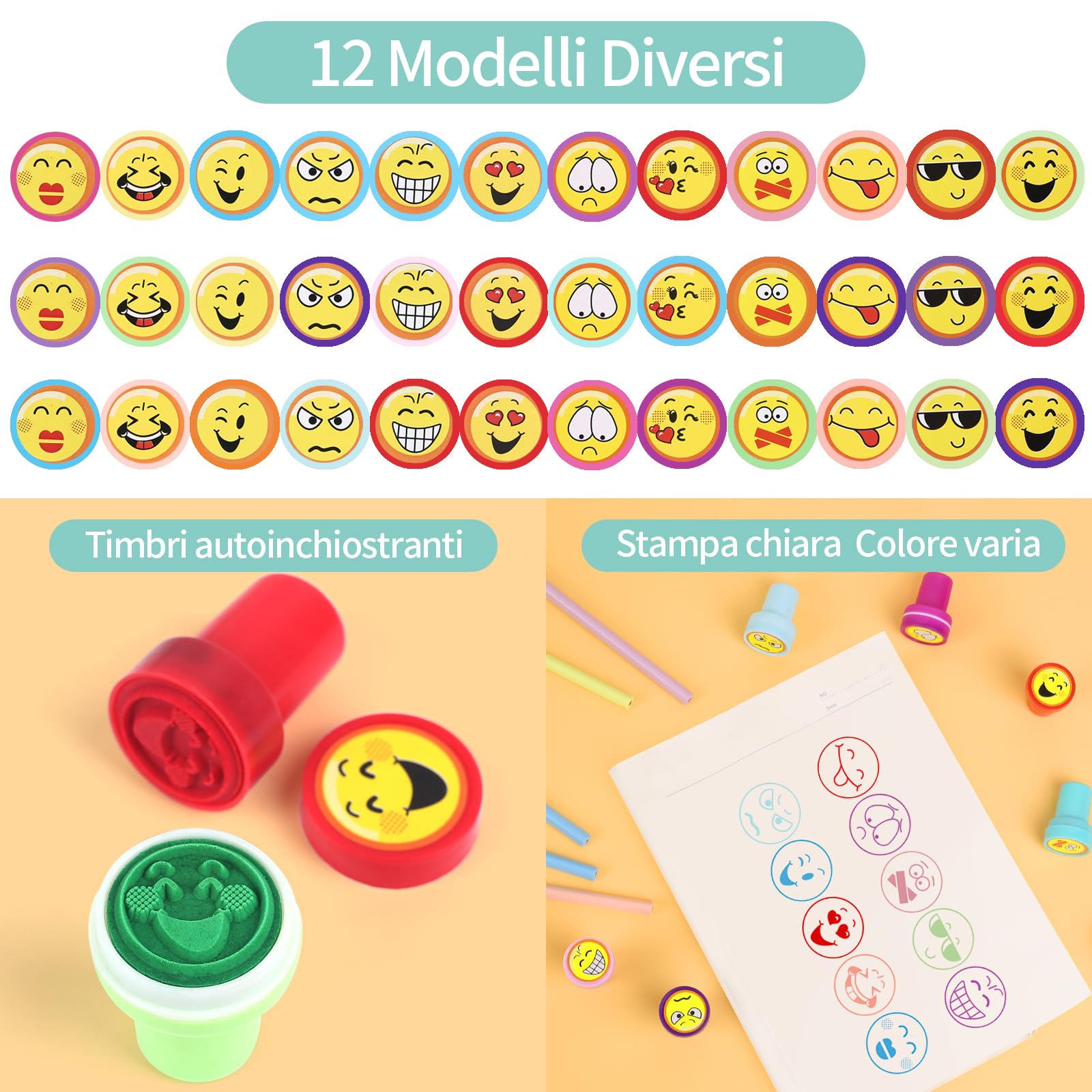 Gudotra 36pcs Sellos para Niños Sellos de Entintado Niños Favor de Fiesta Infantil Regalo de Cumpleaños Cajas de Sorpresas (Emoji)