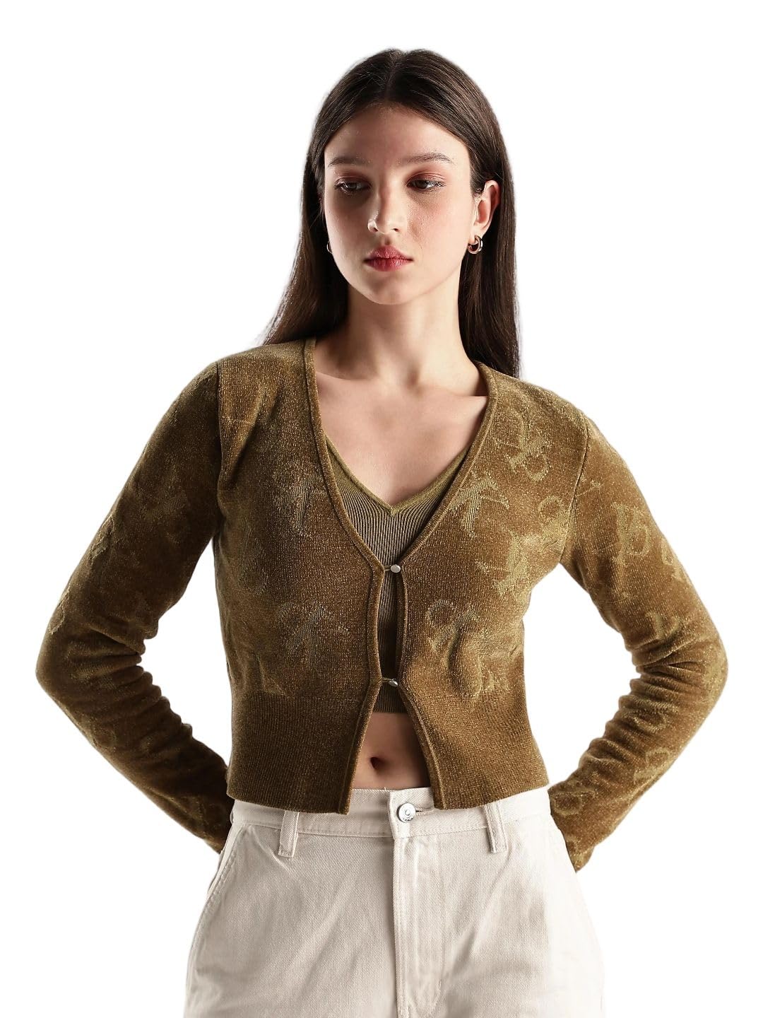 Regular Fit Modal V-Neck Front-Open Sweater-image-2