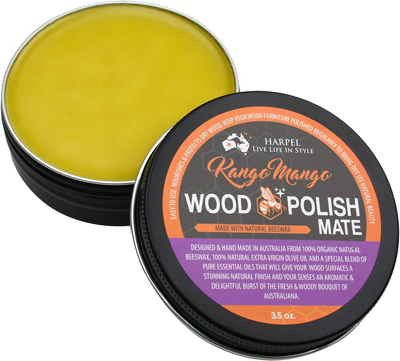 Kango Mango Wood Polish-Mate, Natural Wood Polish with Beeswax. Nourishes & Protects All Natural Wood. All Australian, Free from Petroleum, Chemicals & toxins.