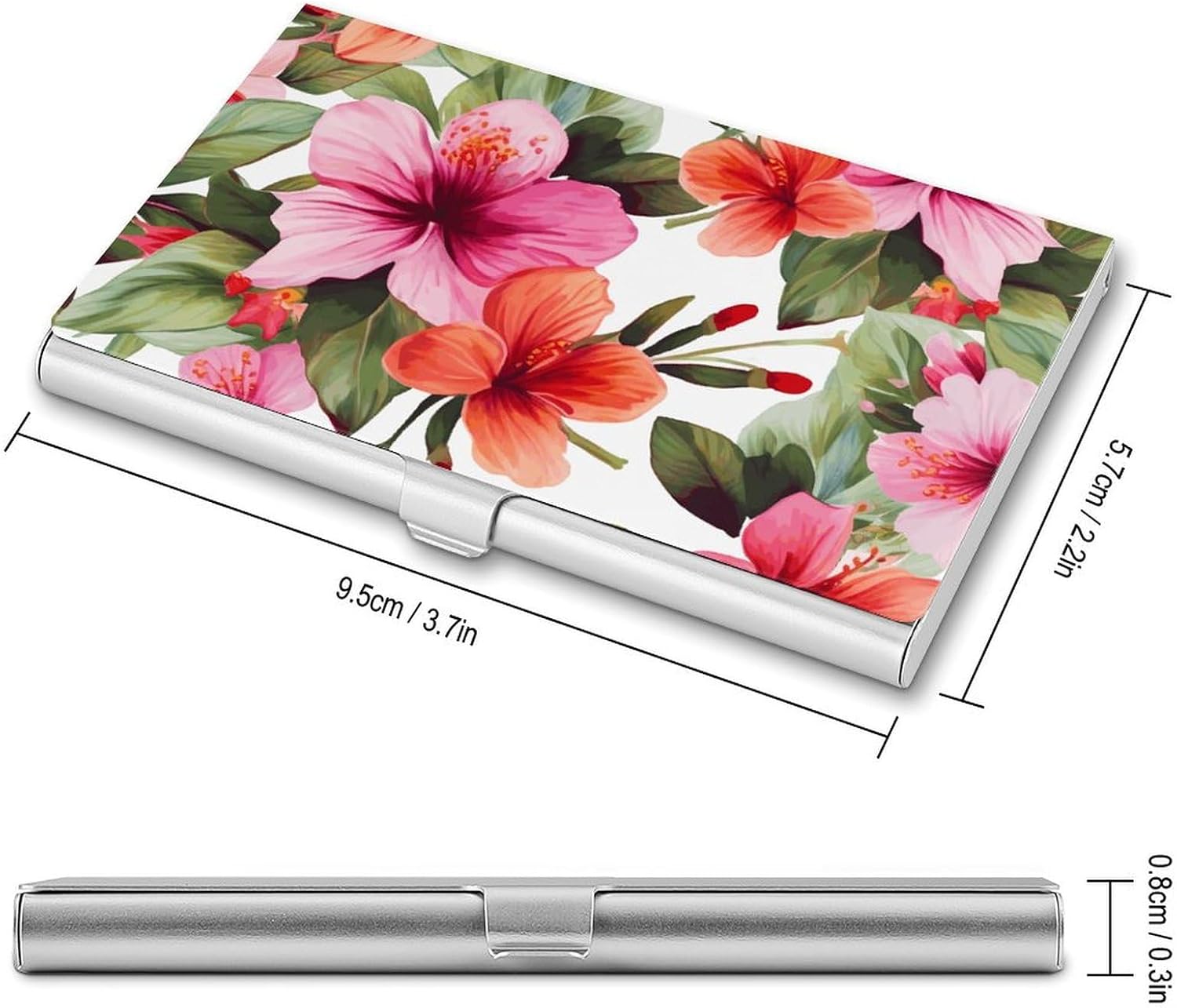 Hawaiian Flower Business Card Case for Women Or Men Snaps Closed Portable Name Holder Credit Card Holder for Business Meeting Use