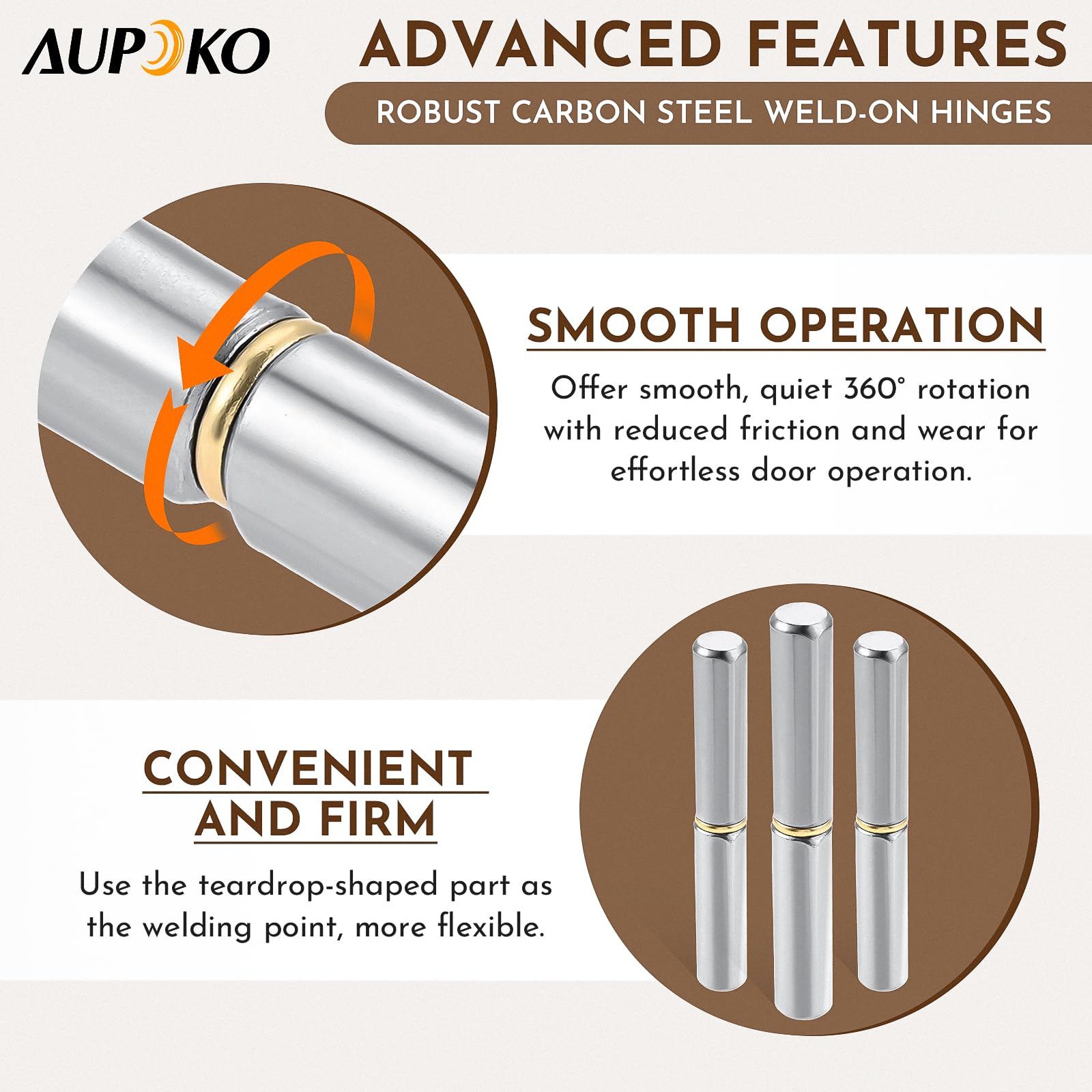 Aupoko 12Pcs Weld-On Bullet Hinges Set, Carbon Steel 4'' x 9/16'' - Image 2
