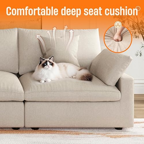 Miniatura 4 de Sofá Seccional Modular Cloud con Otomana, Sofá Seccional de 192" Sofá Cama Sleeper para Sala de Estar, Sofá Convertible de Asiento Profundo de 9